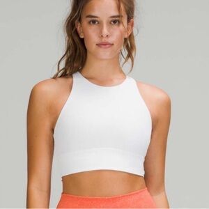 Lululemon Energy High Neck Long Line Sports Bra White Ribbed Size 6